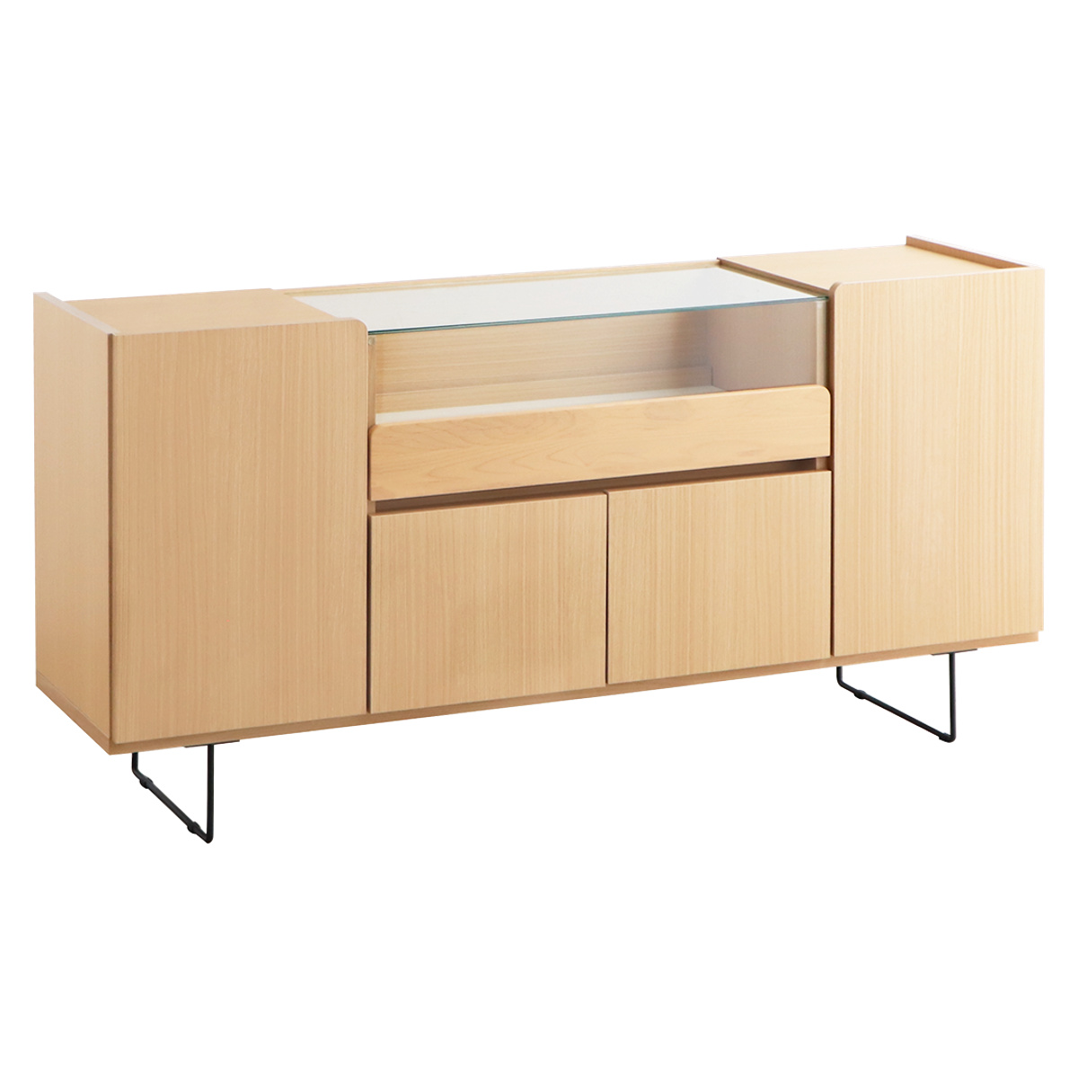 キャビネット 幅149.5cm ガラスケース コレクション ( ラック 棚 シェルフ 飾り棚 ディスプレイ 日本製 完成品 可動棚 お掃除ロボット対応 家具 スライド棚 ブラウン ナチュラル ) 【ナチュラル】 ナチュラル