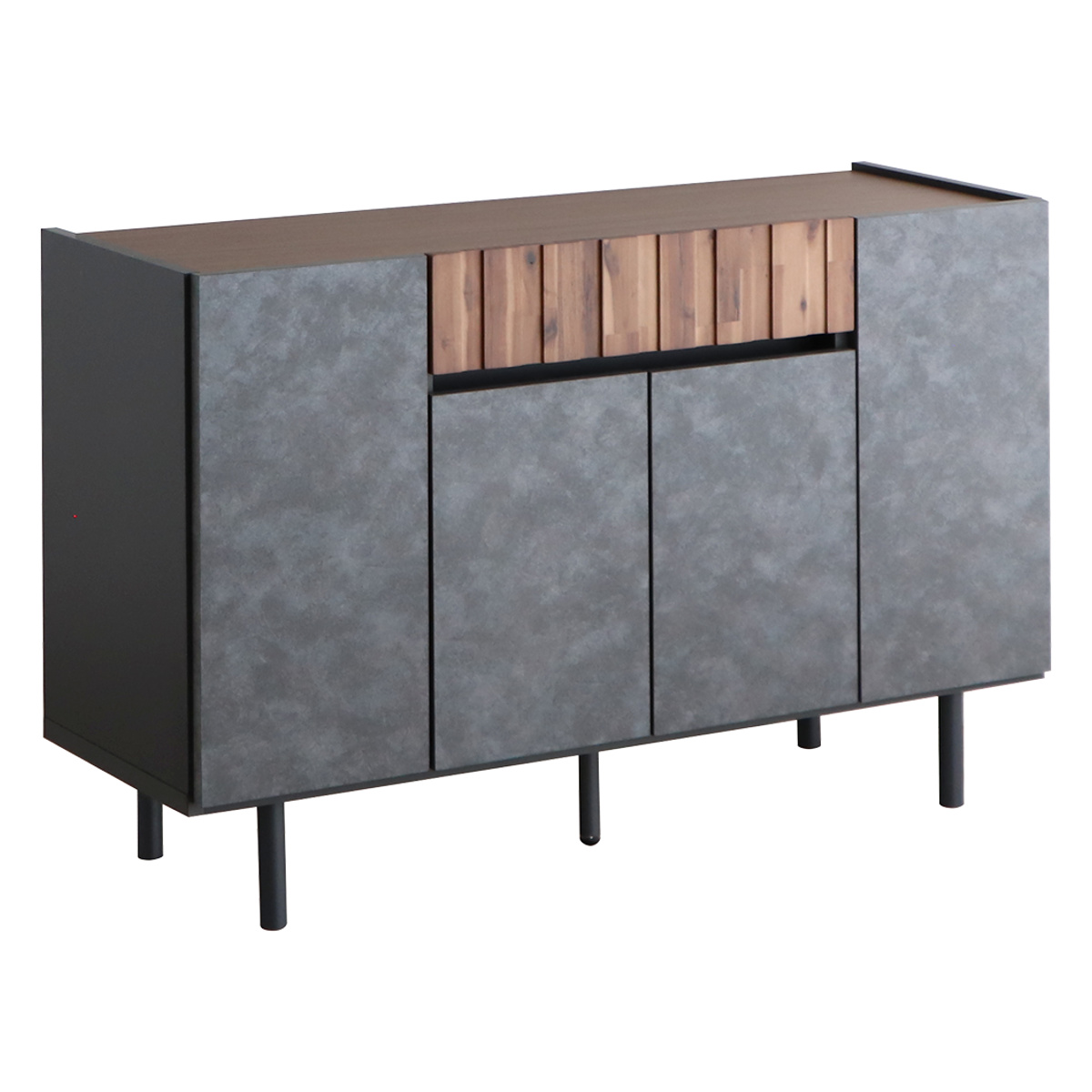 サイドボード 幅118.8cm コンクリート調 アカシア材 モダンデザイン ( ラック 棚 リビング収納 ディスプレイ リビングボード 家具 可動棚 モルタル調 スタイリッシュ )