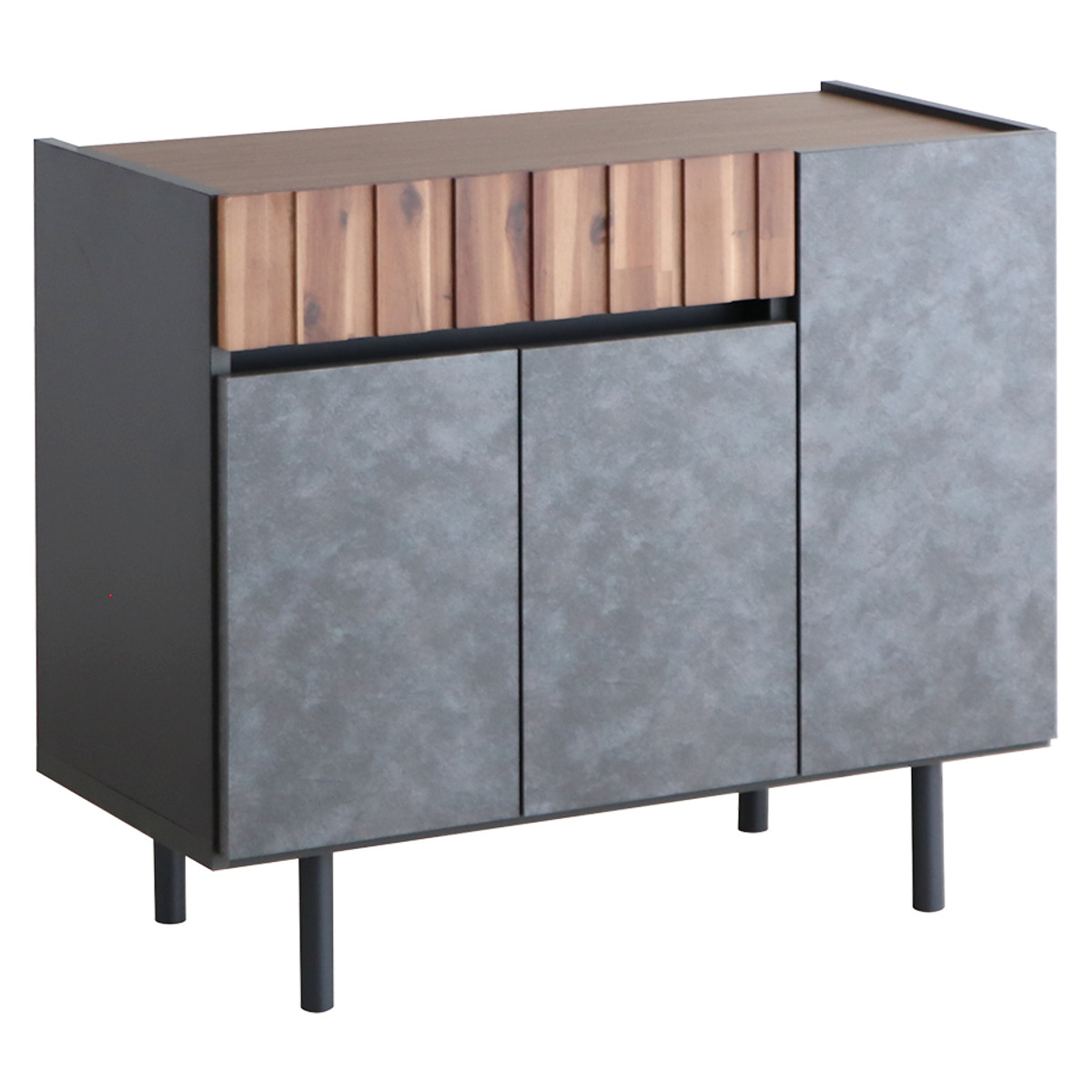 サイドボード 幅89.4cm コンクリート調 アカシア材 モダンデザイン ( ラック 棚 リビング収納 ディスプレイ リビングボード 家具 可動棚 モルタル調 スタイリッシュ )