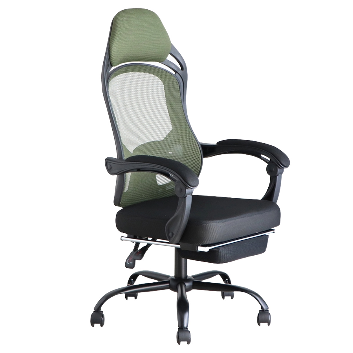 オフィスチェア 座面高44.5~52.5cm ヘッドレスト付き フットレスト付き メッシュ FT ( ワークチェア パソコンチェア ハイバック 肘掛け リクライニング デスクチェア 座面 高さ調節 キャスター付き チェア イス オフィス 仕事 ) 【グリーン】 グリーン