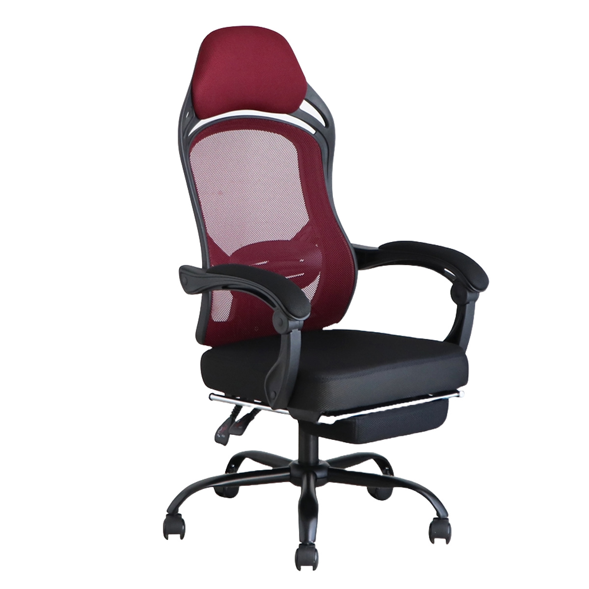 オフィスチェア 座面高44.5~52.5cm ヘッドレスト付き フットレスト付き メッシュ FT ( ワークチェア パソコンチェア ハイバック 肘掛け リクライニング デスクチェア 座面 高さ調節 キャスター付き チェア イス オフィス 仕事 ) 【レッド】 レッド