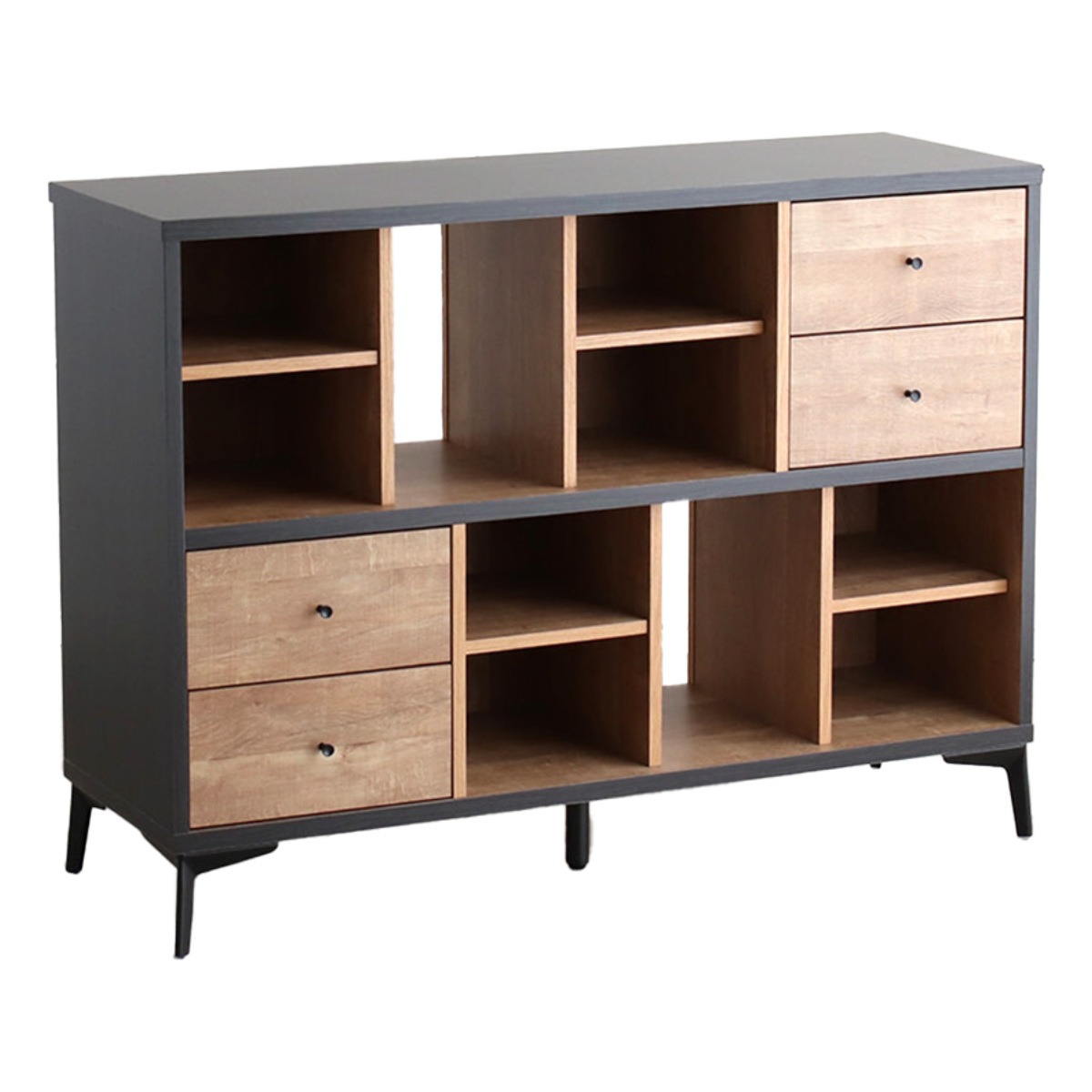 ローシェルフ 幅120cm 引き出し 木目調 日本製 脚付き ( シェルフ 本棚 ラック 収納 飾り棚 間仕切り ディスプレイ オープンラック バイカラー 家具 )