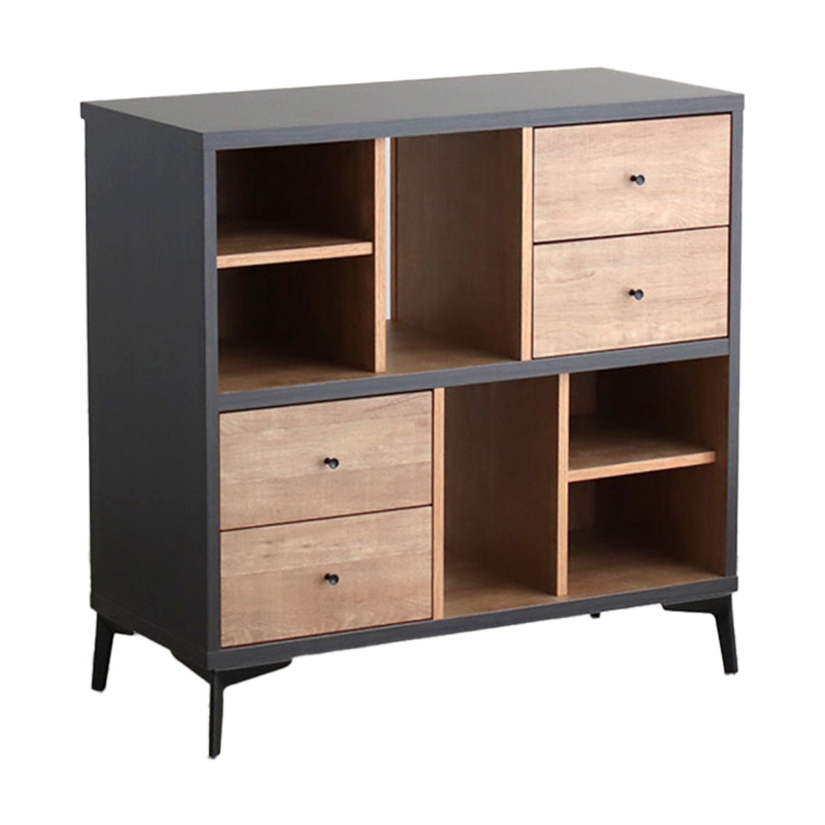 ローシェルフ 幅90cm 引き出し 木目調 日本製 脚付き ( シェルフ 本棚 ラック 収納 飾り棚 間仕切り ディスプレイ オープンラック バイカラー 家具 )