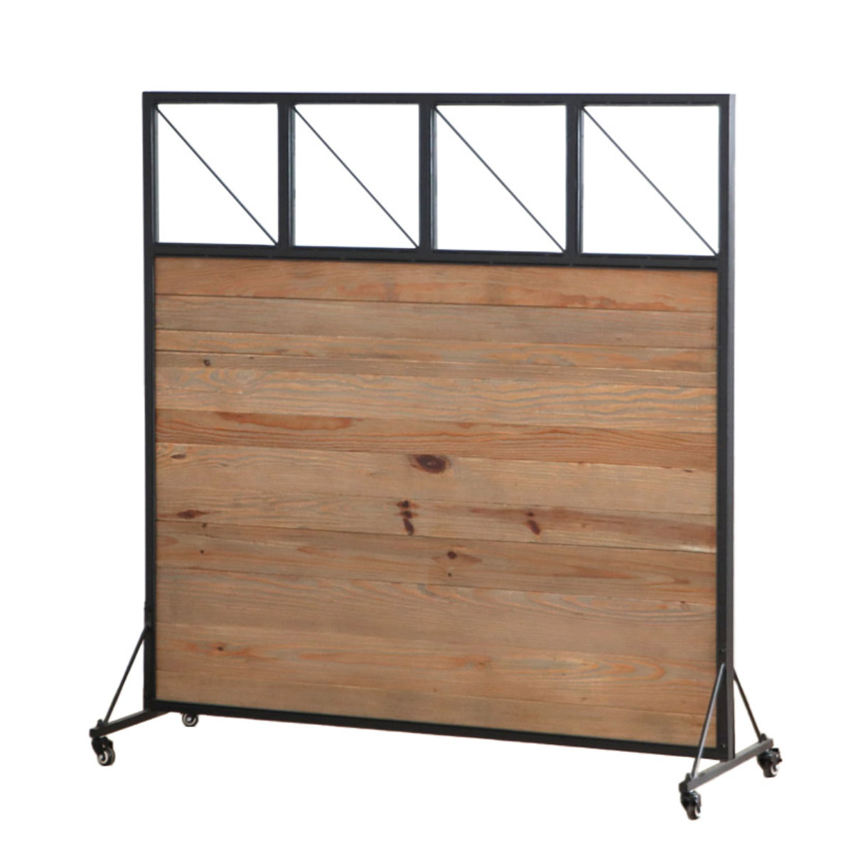 パーテーション 幅140cm 天然木 キャスター付き パイン ( 衝立 目隠し 間仕切り パイン古材 木製 高さ147cm ブラックスチール ついたて スクリーン )