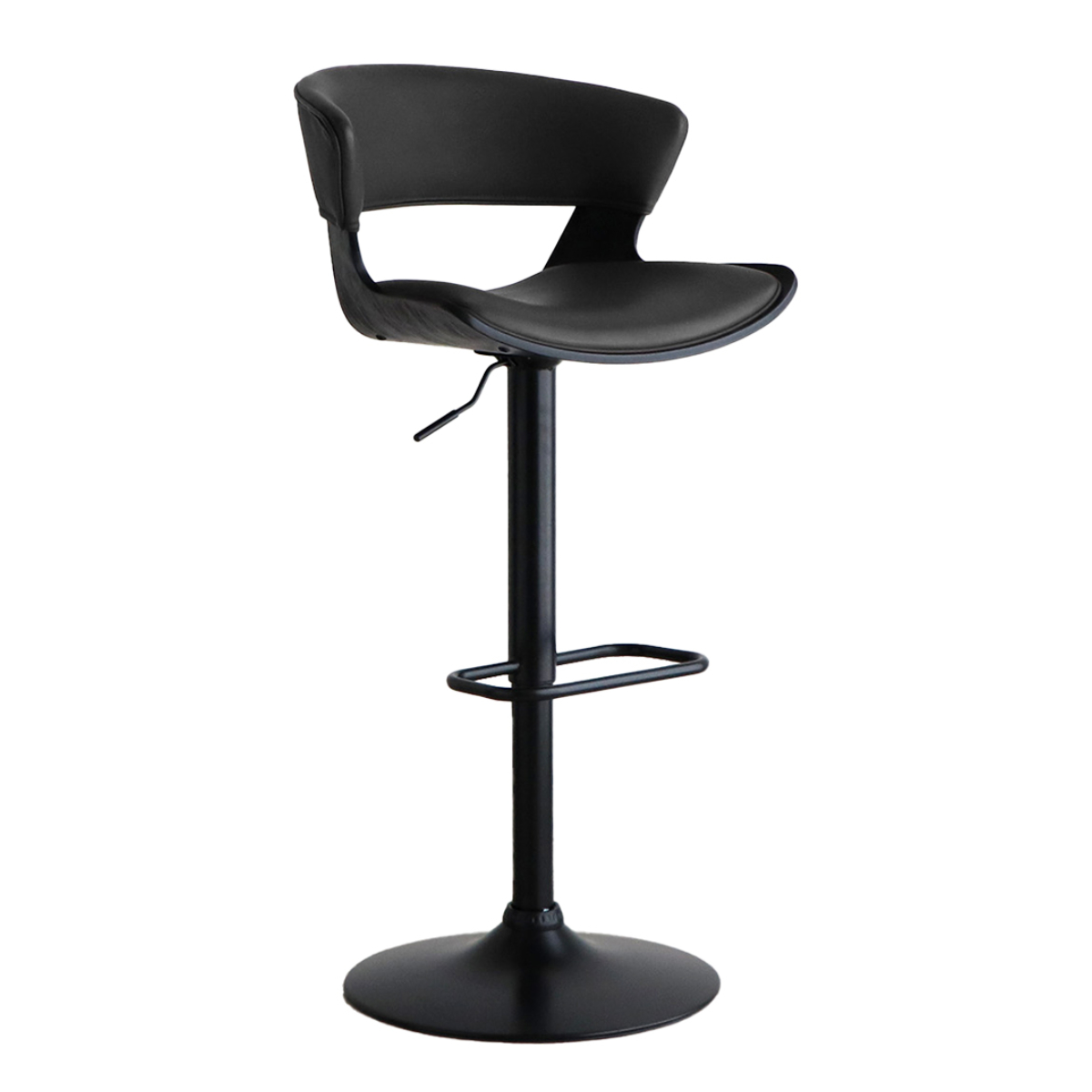 カウンターチェア 回転 昇降式 木目調 フットレスト付き バーチェア LCI ( バー スツール チェア 椅子 イス 無段階 高さ調節 フットレスト レザー調 日本製 背もたれ付き ウレタン 回転椅子 キッチン ダイニング カウンター ) 【ブラック】 ブラック