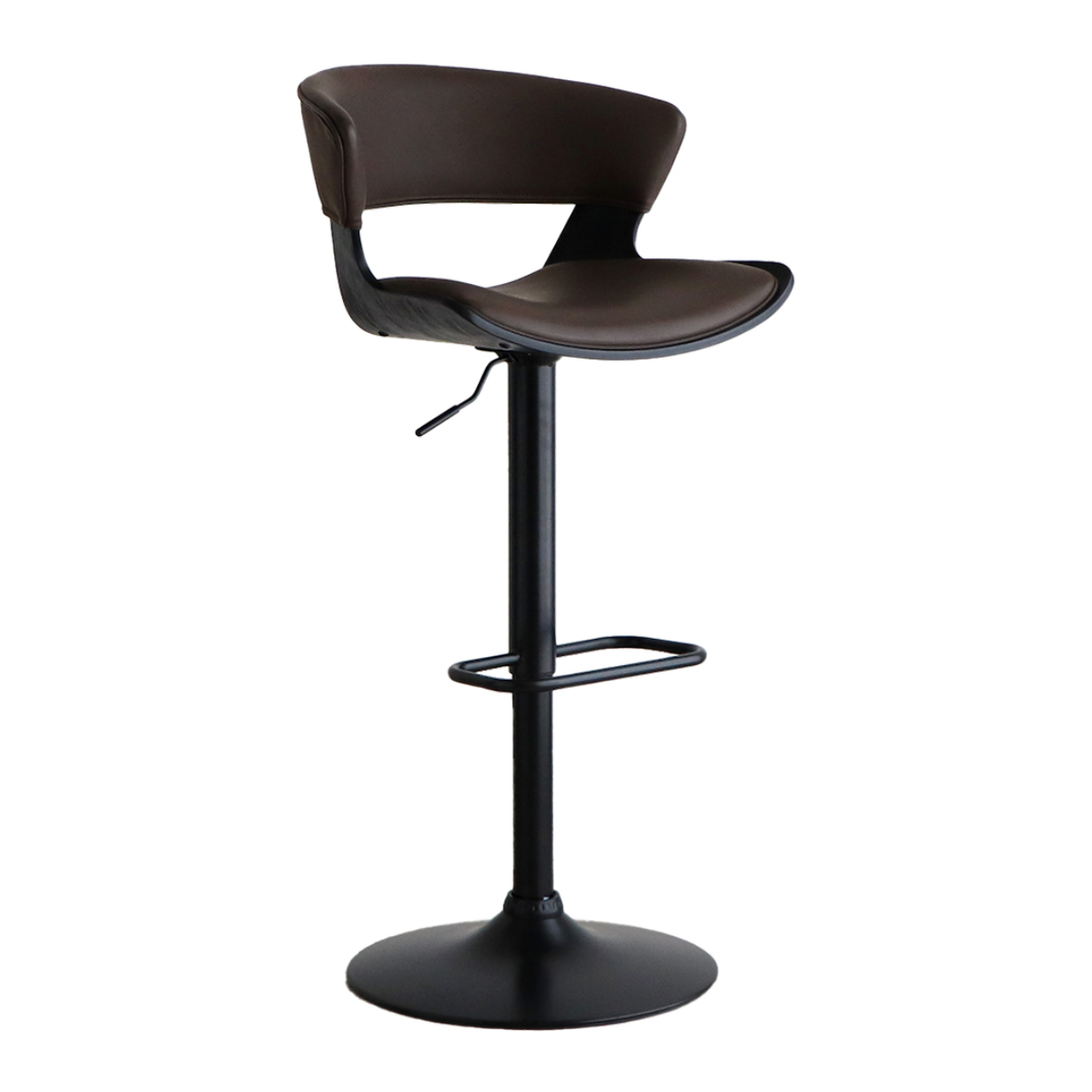 カウンターチェア 回転 昇降式 木目調 フットレスト付き バーチェア LCI ( バー スツール チェア 椅子 イス 無段階 高さ調節 フットレスト レザー調 日本製 背もたれ付き ウレタン 回転椅子 キッチン ダイニング カウンター ) 【ブラウン】 ブラウン