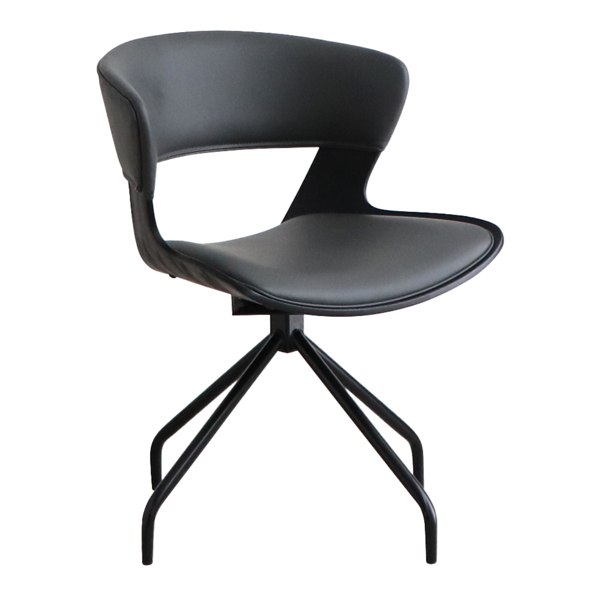 ダイニングチェア 座面高43cm 回転 ラウンドチェア ルシア ( チェア ダイニング イス レザー調 食卓椅子 ウレタン 木目調 スチール アームレス 椅子 チェアー いす 食卓 リビング リビングチェア 回転椅子 ) 【ブラック】 ブラック