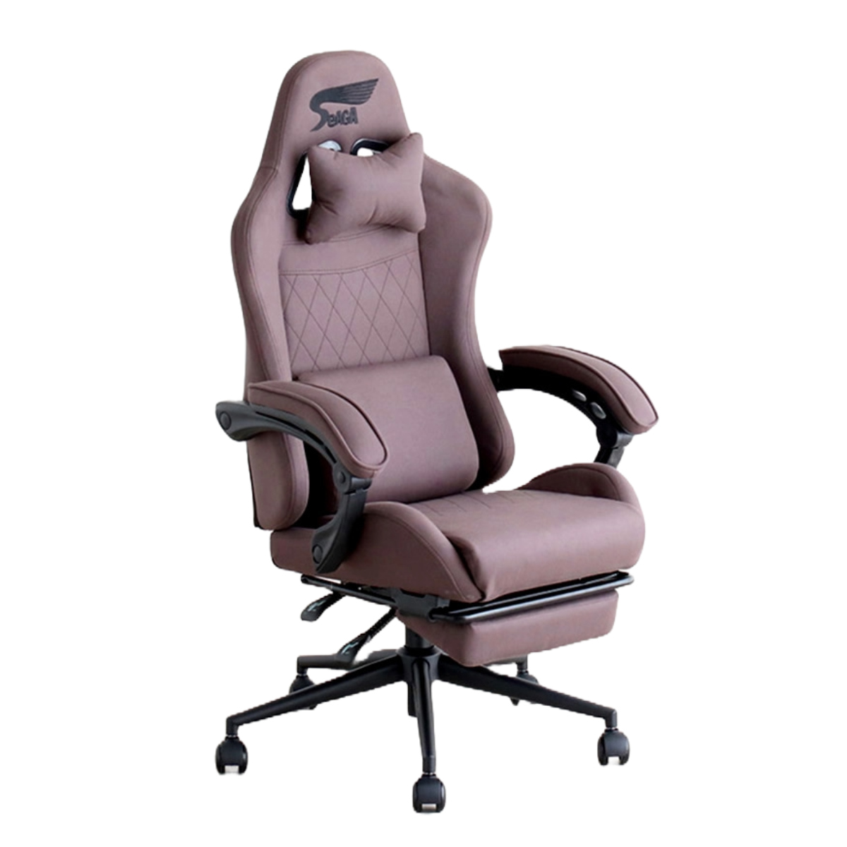 ゲーミングチェア 座面高47.5~53cm フットレスト付き SeAGA ( チェア ゲーム 椅子 リクライニング 170度 デスクチェア 肘置き 極厚座面 疲れにくい ネッククッション付き ランバーサポート 高さ調整 レザー調 ファブリック ) 【ブラウン】 ブラウン