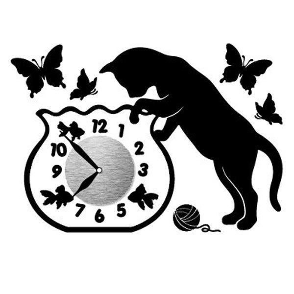【金魚時計/猫/箱付】フィッシュボウルクロック　カラクリ時計　アンティーク時計 dショッピング |ウォールクロックステッカー ウォールステッカー 時計