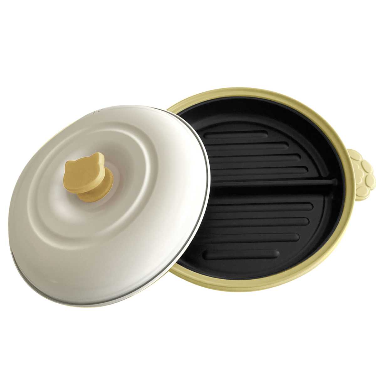 レンジパン 丸型 猫 仕切り付き 電子レンジ調理器 CHEF ( グリルパン 電子レンジ 簡単 焼き魚 魚焼き器 時短調理 電子レンジ専用調理器 アルミ製 フッ素加工 温め直し 焼き目 便利グッズ かわいい ねこ ) 【イエロー】 イエロー