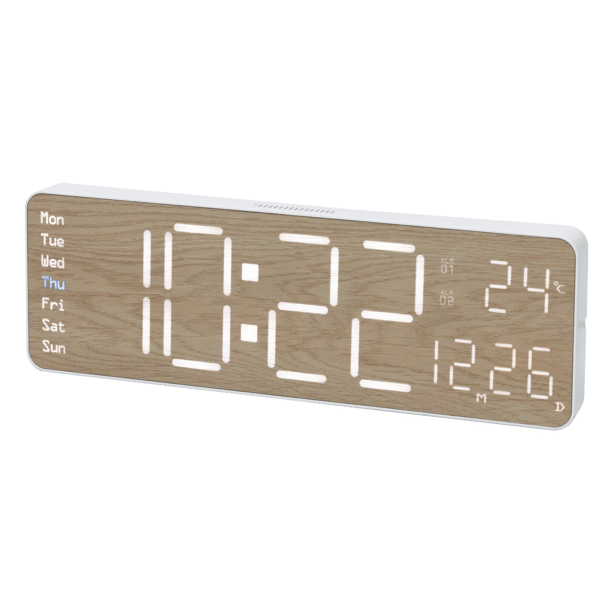 置き時計 LED デジタル時計 リモコン付き 置き掛け兼用 SLOWER リコ ウッド ( 温度計 カレンダー USB LED時計 置き 掛け 輝度調節 卓上時計 日付 曜日 温度 コンパクト おしゃれ スヌーズ アラーム 木目調 大画面 )