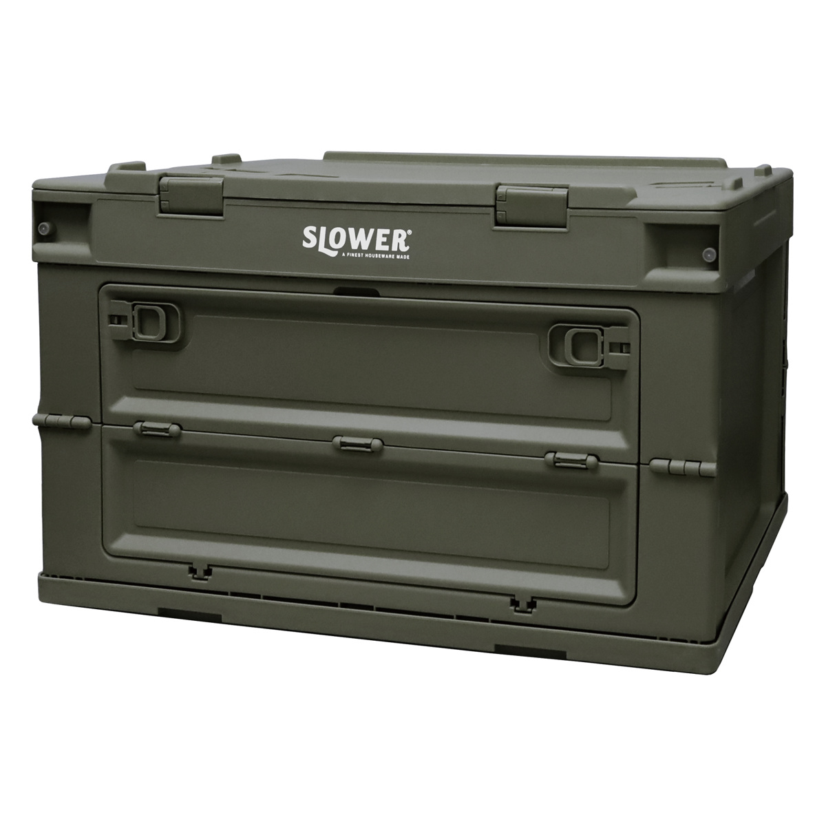 収納ボックス 幅53×奥行36×高さ33.5cm SLOWER 折りたたみコンテナ 50L Lサイズ ガンボン ( 収納 収納ケース ボックス 折りたたみ フタ付き 積み重ね フォールディング コンテナ スタッキング プラスチック ) 【オリーブ】 オリーブ