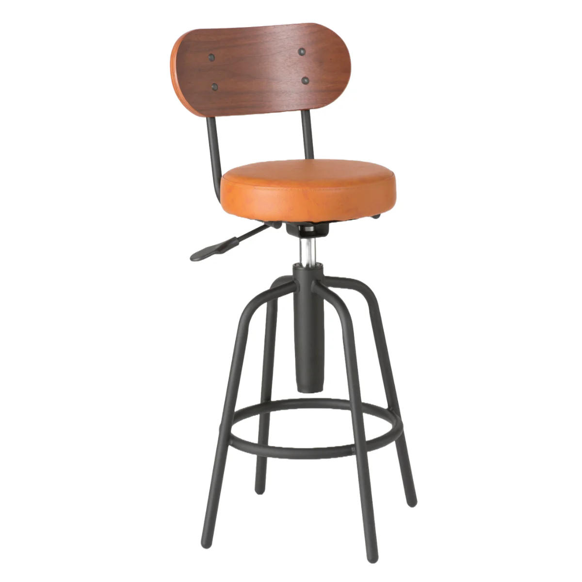 カウンターチェア 高さ調整 背付き 回転 クッション ( バーチェア ハイチェア チェア 背もたれ付き チェアー いす 椅子 昇降式 ダイニング カフェ キッチン 360度 スチール脚 レザー調 おしゃれ ヴィンテージ調 ) 【キャメルブラウン】 キャメルブラウン