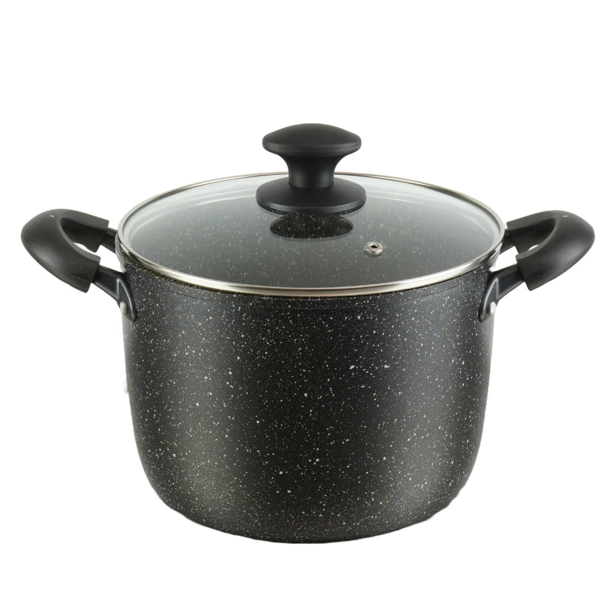 両手鍋 22cm 深型 IH対応 ガラス蓋付き 軽量 ダブルマーブル シチューポット ( ガス火対応 両手なべ 鍋 フタ付き ガラス蓋 フッ素樹脂加工 調理鍋 22センチ ダブルマーブルコーティング マーブルコーティング マーブル加工 軽い )