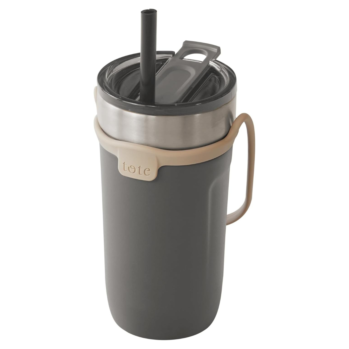 タンブラー トート ストローボトル520ml 水筒 ( 保温 保冷 保冷タンブラー ストロー付き ストロー 蓋付き 持ち運び かわいい 真空断熱構造 ステンレスボトル 結露しない ストラップ付き コップ ) 【チャコール】 チャコール