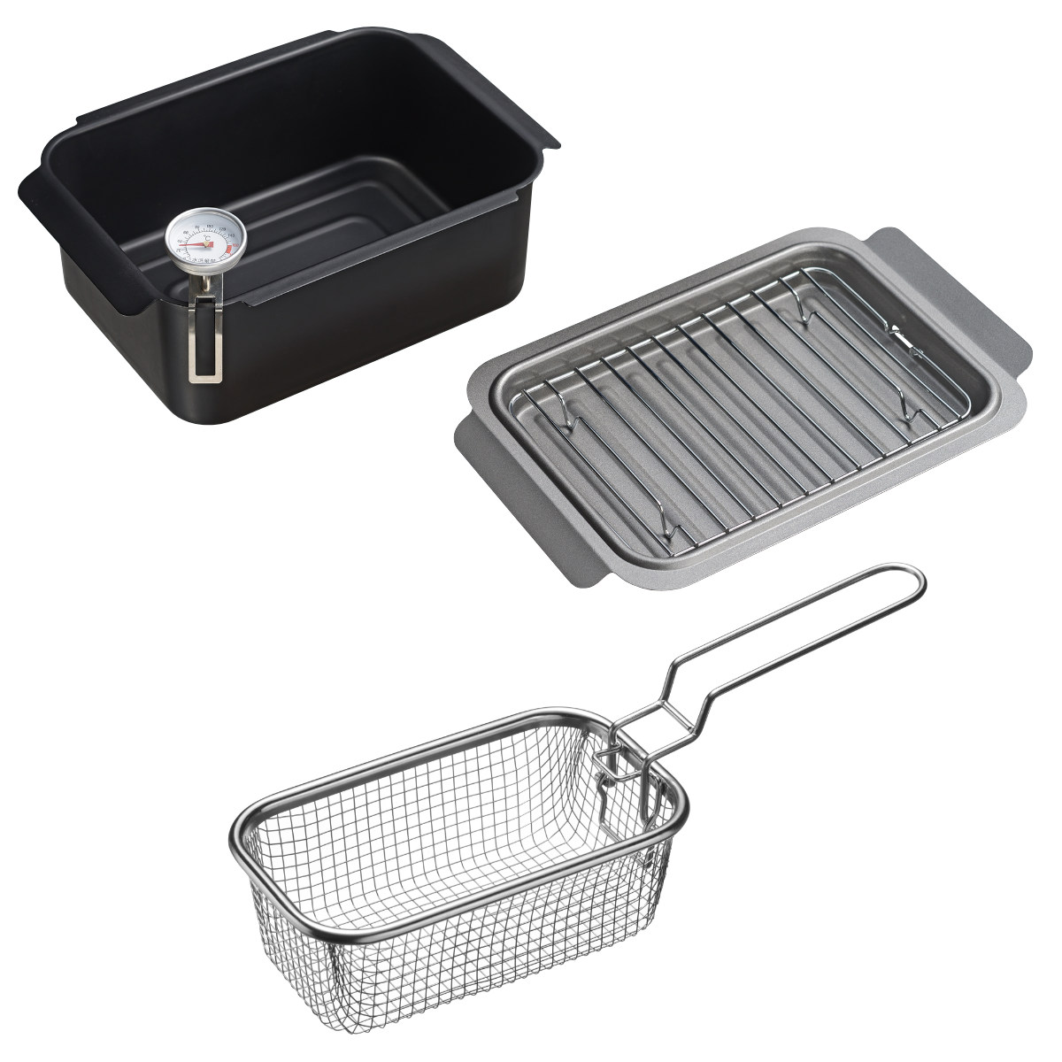 天ぷら鍋4点&揚げ物ざる セット IH対応 温度計付き ポコフリット 角型 ワイド ( ガス火対応 揚げ鍋 角型天ぷら鍋 鉄 蓋付き フライヤー 揚げ物用 ザル ざる ストレーナー フライバスケット 揚げ物鍋 コンパクト 少ない油 鉄製 )