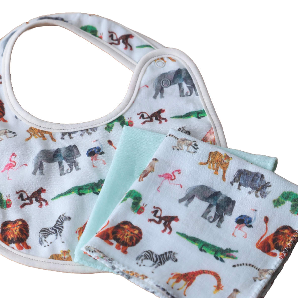 ミニギフトBOX はらぺこあおむし スタイ ハンカチ フルーツ サファリ ( ギフトセット ミニギフト よだれかけ ミニタオル ベビー 新生児 出産祝い ビブ ガーゼハンカチ 綿100% 綿 コットン 赤ちゃん かわいい プレゼント ギフト ) 【サファリ】 サファリ