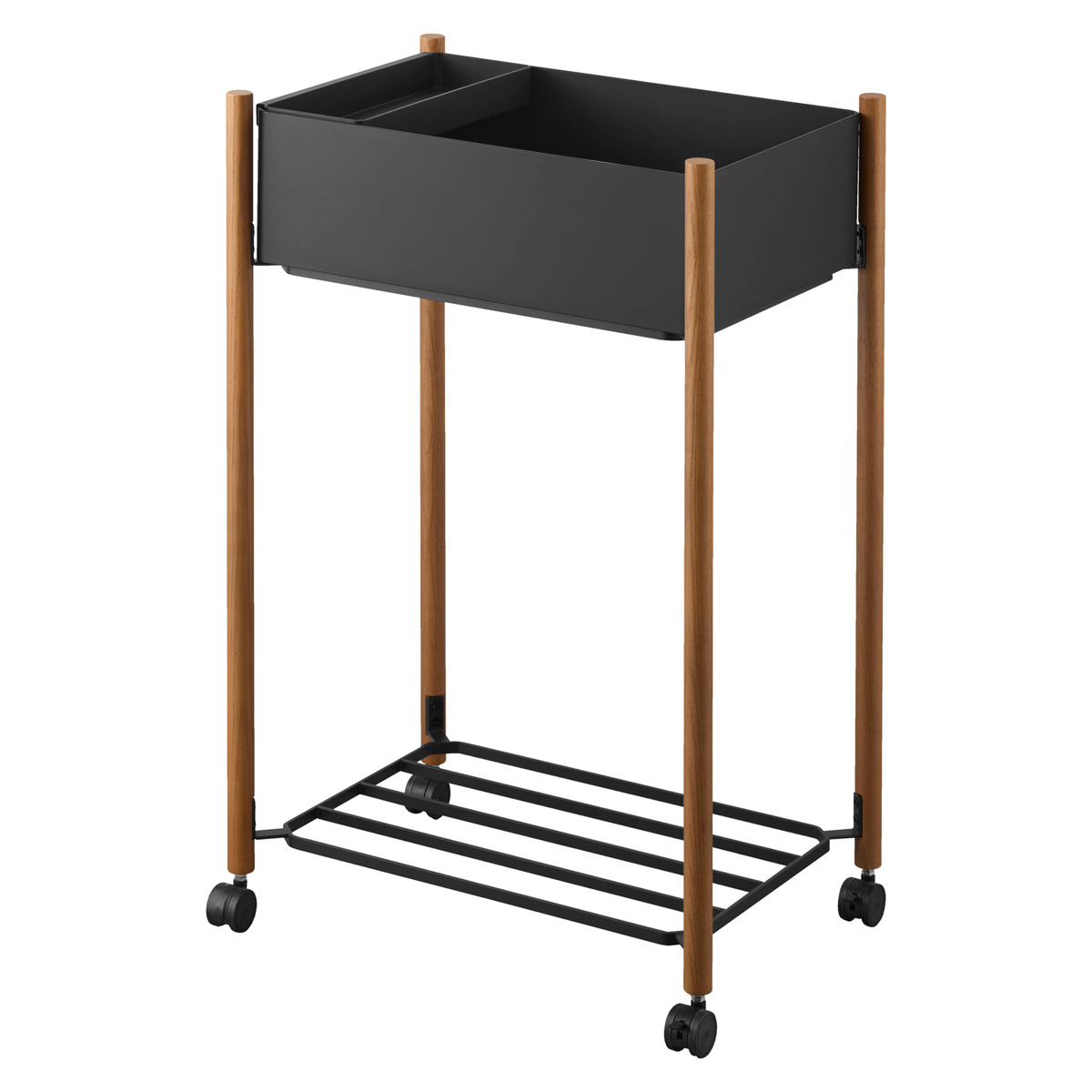 山崎実業 RIN 小物トレー付き下段が棚の収納ワゴン 2段 リン ( 4903208101813 リンシリーズ 収納ワゴン 2段ワゴン 小物トレー 収納 ワゴン コンパクト キャスター付き 収納ラック ラック 二段 棚 ) 【ブラウン】 ブラウン