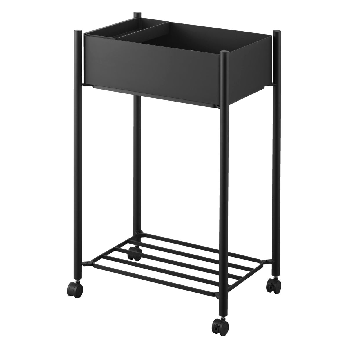 山崎実業 tower 小物トレー付き下段が棚の収納ワゴン 2段 タワー ( 4903208101851 タワーシリーズ 収納ワゴン 2段ワゴン 小物トレー 収納 ワゴン コンパクト キャスター付き 収納ラック ラック 二段 棚 ) 【ブラック】 ブラック