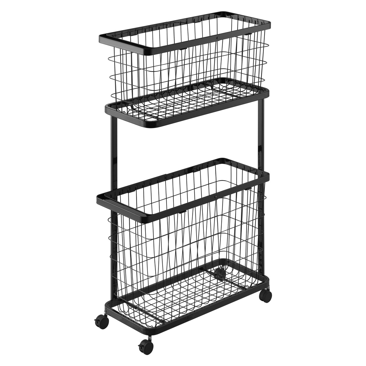 山崎実業 tower ランドリーワゴン+バスケット タワー スリム ( 4903208084642 タワーシリーズ ランドリーワゴン ランドリーバスケット ランドリー ワゴン バスケット 2段 ランドリーボックス 洗濯物入れ ) 【ブラック】 ブラック