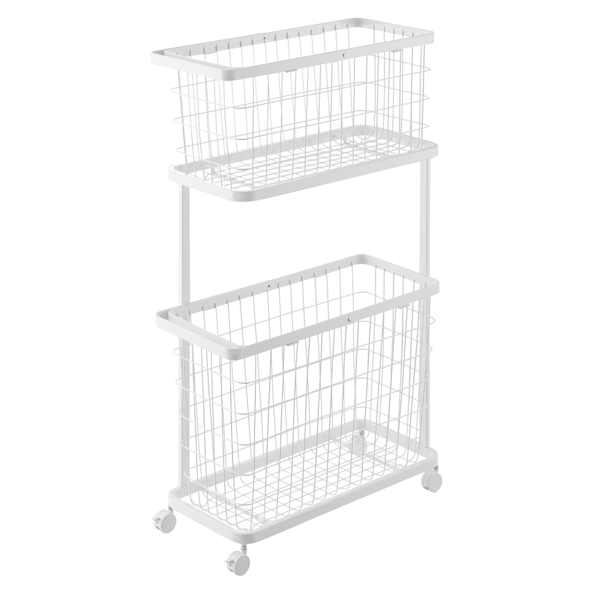 山崎実業 tower ランドリーワゴン+バスケット タワー スリム ( 4903208084642 タワーシリーズ ランドリーワゴン ランドリーバスケット ランドリー ワゴン バスケット 2段 ランドリーボックス 洗濯物入れ ) 【ホワイト】 ホワイト