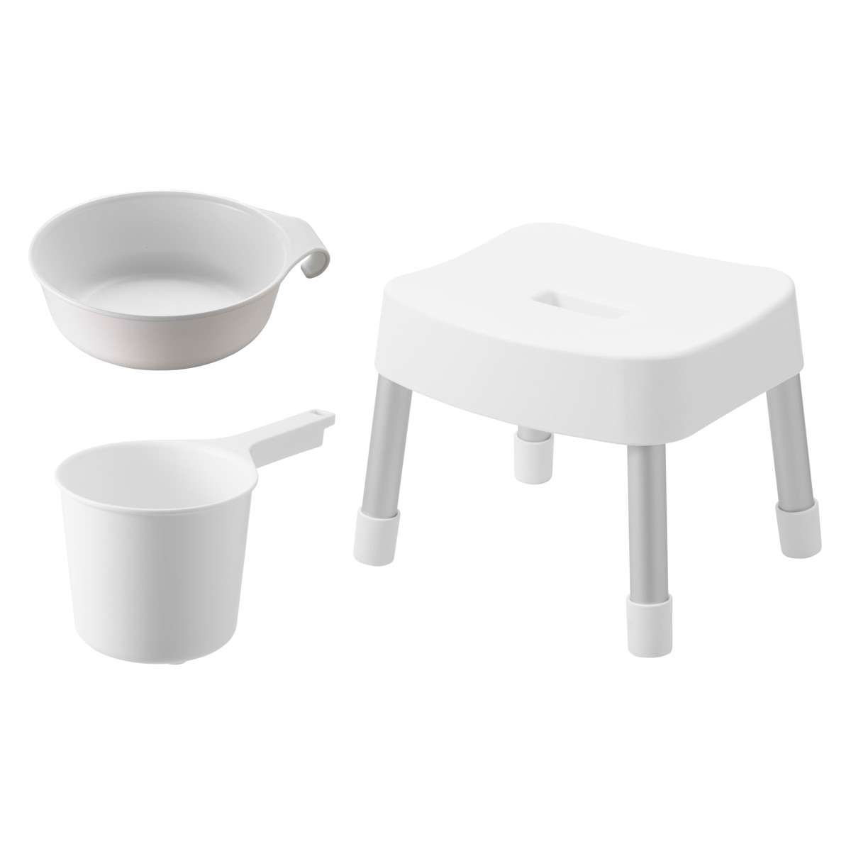 山崎実業 MIST マグネット風呂イス SH25+マグネット&引っ掛け湯おけ+マグネット手おけ 3点セット ミスト ( 4903208017213 バスチェア 座面高30cm 湯桶 洗面器 手桶 壁面 浮かせる ホワイト ブラック ) 【ホワイト】 ホワイト