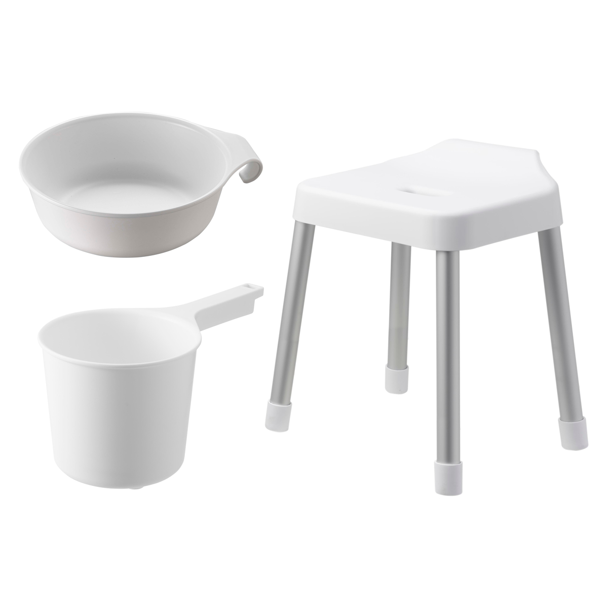 山崎実業 MIST 引っ掛け風呂イス SH40+マグネット&引っ掛け湯おけ+マグネット手おけ 3点セット ミスト ( 4903208102742 バスチェア 座面高40cm 湯桶 洗面器 手桶 壁面 浮かせる ホワイト ブラック ) 【ホワイト】 ホワイト