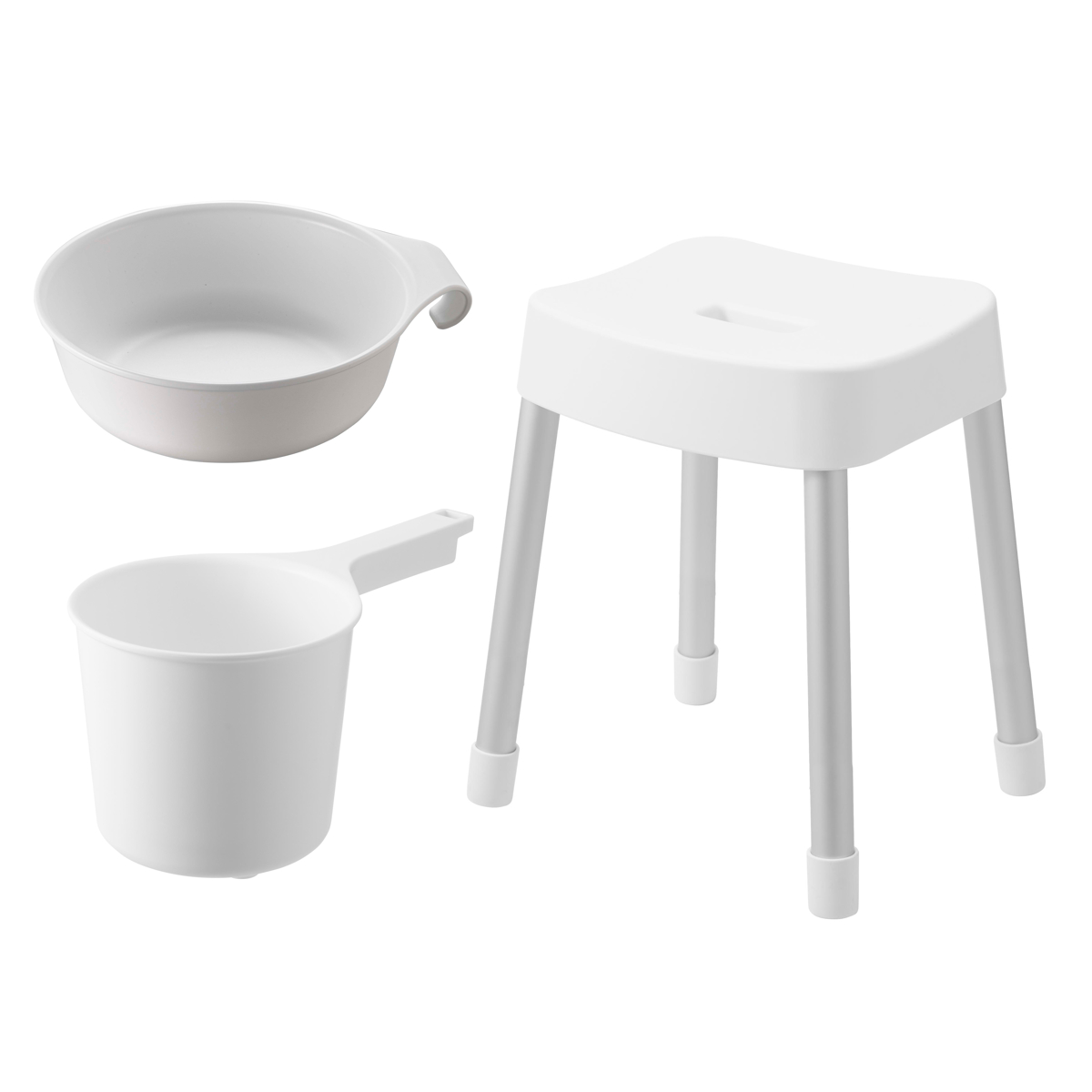 山崎実業 MIST マグネット風呂イス SH40+マグネット&引っ掛け湯おけ+マグネット手おけ 3点セット ミスト ( 4903208103756 バスチェア 座面高40cm 湯桶 洗面器 手桶 壁面 浮かせる ホワイト ブラック ) 【ホワイト】 ホワイト
