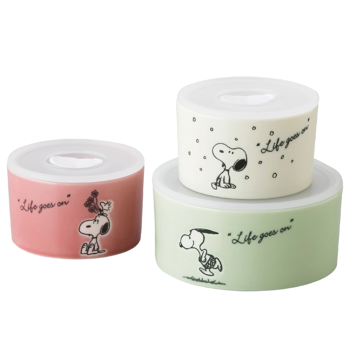 保存容器 ムーミン スヌーピー レンジ 3点セット ( 磁器 密閉 電子レンジ対応 食洗機対応 保存 容器 食品保存 作り置き 日本製 蓋付き キャラクター おしゃれ かわいい シンプル 冷蔵庫 食器 北欧 皿 器 スタッキング ) 【スヌーピー】 スヌーピー