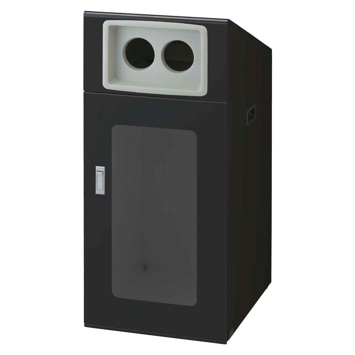 ゴミ箱 リサイクルボックスNTOS-90 120L 窓あり 屋外用 ( 法人限定 山崎産業 業務用 ダストボックス 分別 ごみ箱 幅44 分別シール付き 120リットル 大容量 省スペース 分別ゴミ箱 袋止め付き スチール製 おしゃれ ) 【ブラック×丸穴】 ブラック×丸穴