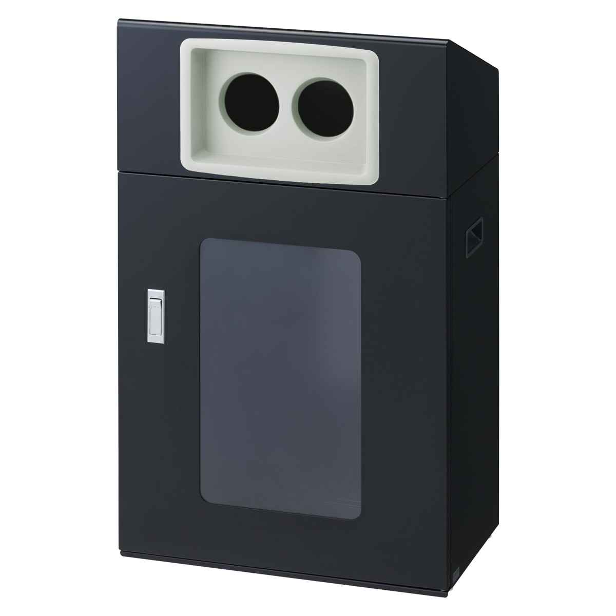 ゴミ箱 リサイクルボックスNYOS-50 70L 窓あり 屋外用 ( 法人限定 山崎産業 業務用 ダストボックス 分別 ごみ箱 奥行30 分別シール付き 70リットル 大容量 省スペース 分別ゴミ箱 袋止め付き スチール製 おしゃれ ) 【ブラック×丸穴】 ブラック×丸穴