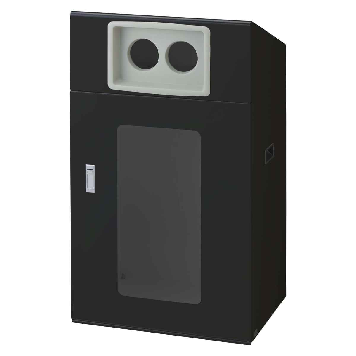 ゴミ箱 リサイクルボックスNYOS-90 120L 窓あり 屋外用 ( 法人限定 山崎産業 業務用 ダストボックス 分別 ごみ箱 奥行40 分別シール付き 120リットル 大容量 省スペース 分別ゴミ箱 袋止め付き スチール製 おしゃれ ) 【ブラック×丸穴】 ブラック×丸穴