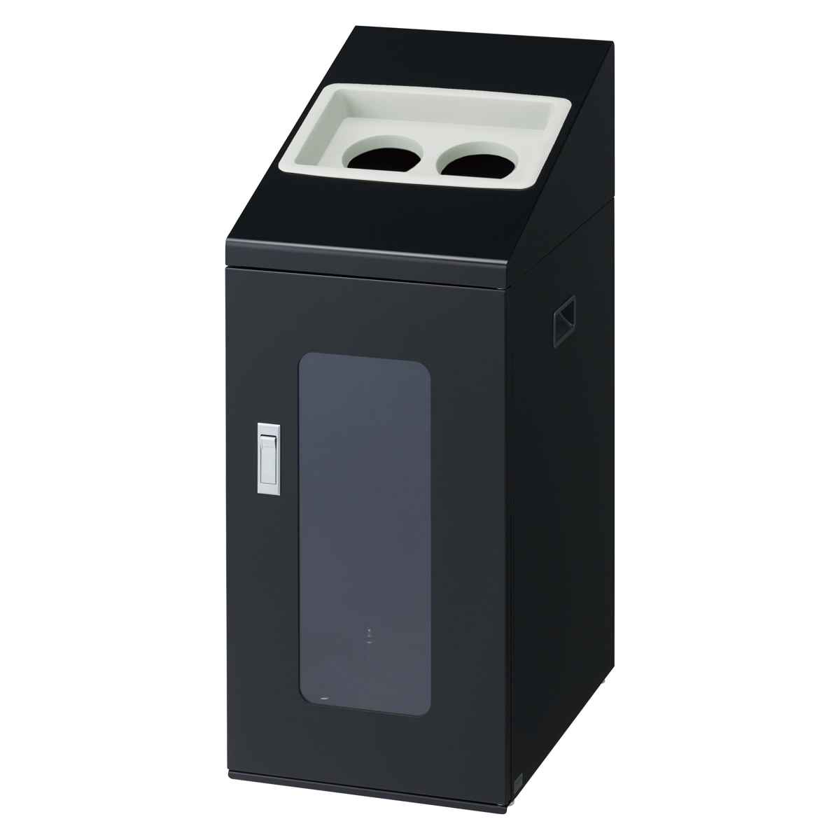 ゴミ箱 リサイクルボックスNTIS-50 70L 窓あり スリム 屋内用 ( 法人限定 山崎産業 業務用 ダストボックス 分別 ごみ箱 幅34 分別シール付き 70リットル 大容量 省スペース 分別ゴミ箱 袋止め付き スチール製 おしゃれ ) 【ブラック×丸穴】 ブラック×丸穴