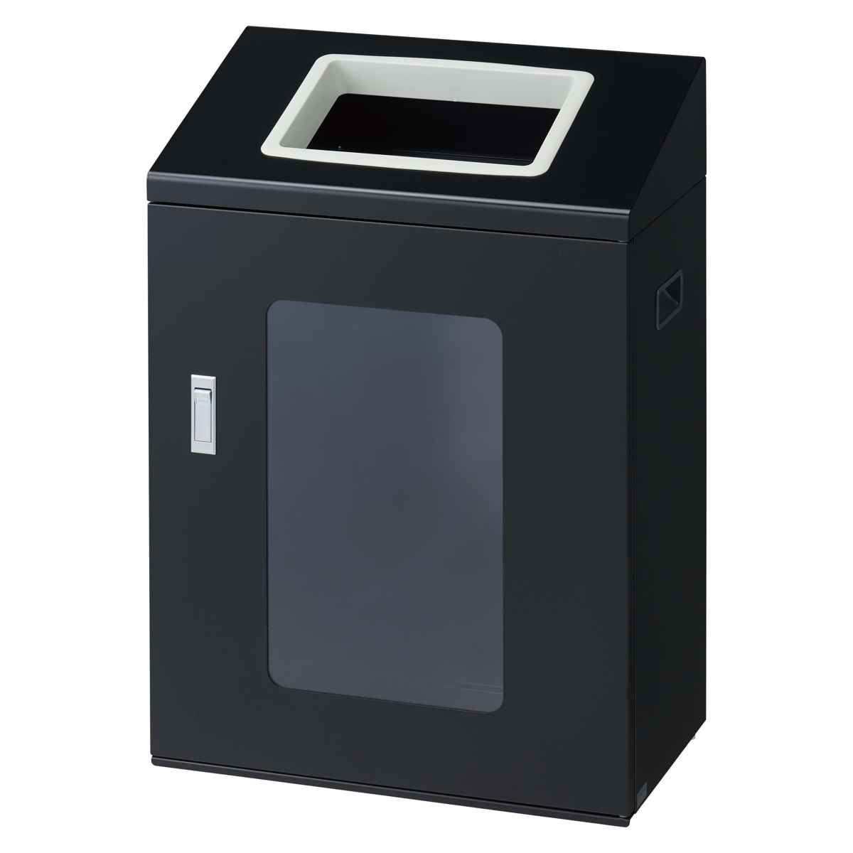 ゴミ箱 リサイクルボックスNYIS-50 70L 窓あり ワイド 屋内用 ( 法人限定 山崎産業 業務用 ダストボックス 分別 ごみ箱 奥行30 分別シール付き 70リットル 大容量 省スペース 分別ゴミ箱 袋止め付き スチール製 おしゃれ ) 【ブラック×角穴】 ブラック×角穴