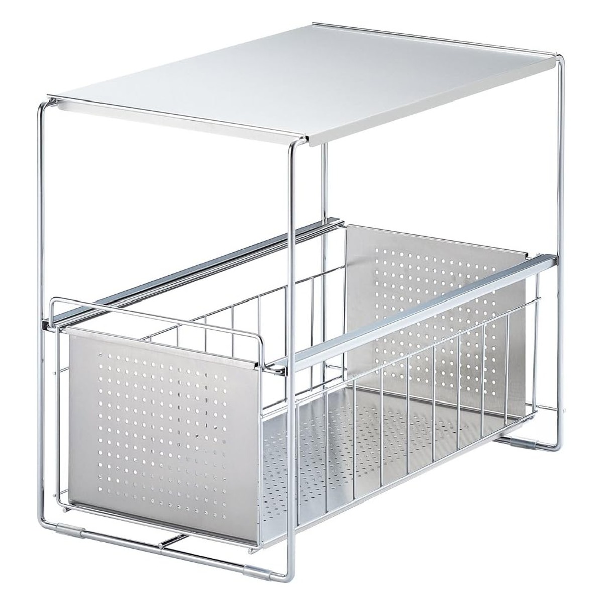 シンク下収納 シンク下スライド収納 1段 幅25cm ( シンク下収納ラック 引き出し付き スリム シンク下 コンロ下 キッチンストッカー ステンレス スライドラック 隙間収納 引出し ワゴン キッチン 洗面所 収納 おしゃれ 日本製 )