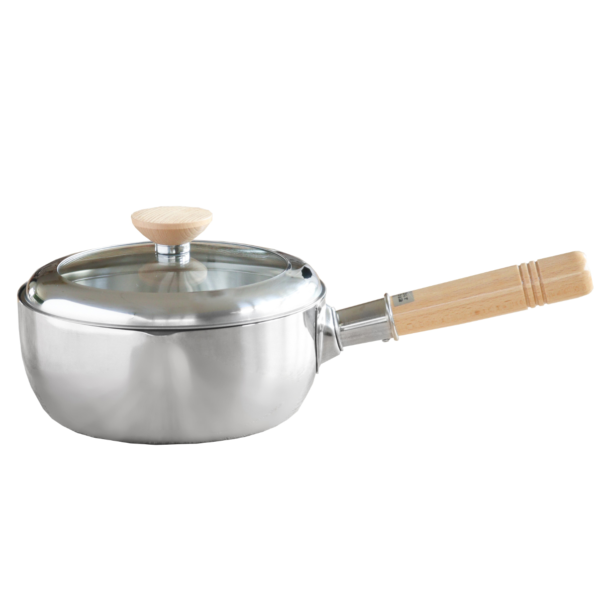 片手鍋 18cm IH対応 ソースパン 見える!木柄ソースパン ( ガス火対応 オール熱源対応 雪平鍋 行平鍋 ガラス蓋付き 燕三条 18センチ 注ぎ口付き ゆきひら鍋 なべ お鍋 木柄 ステンレス製雪平鍋 両口鍋 目盛り付き 調理器具 )