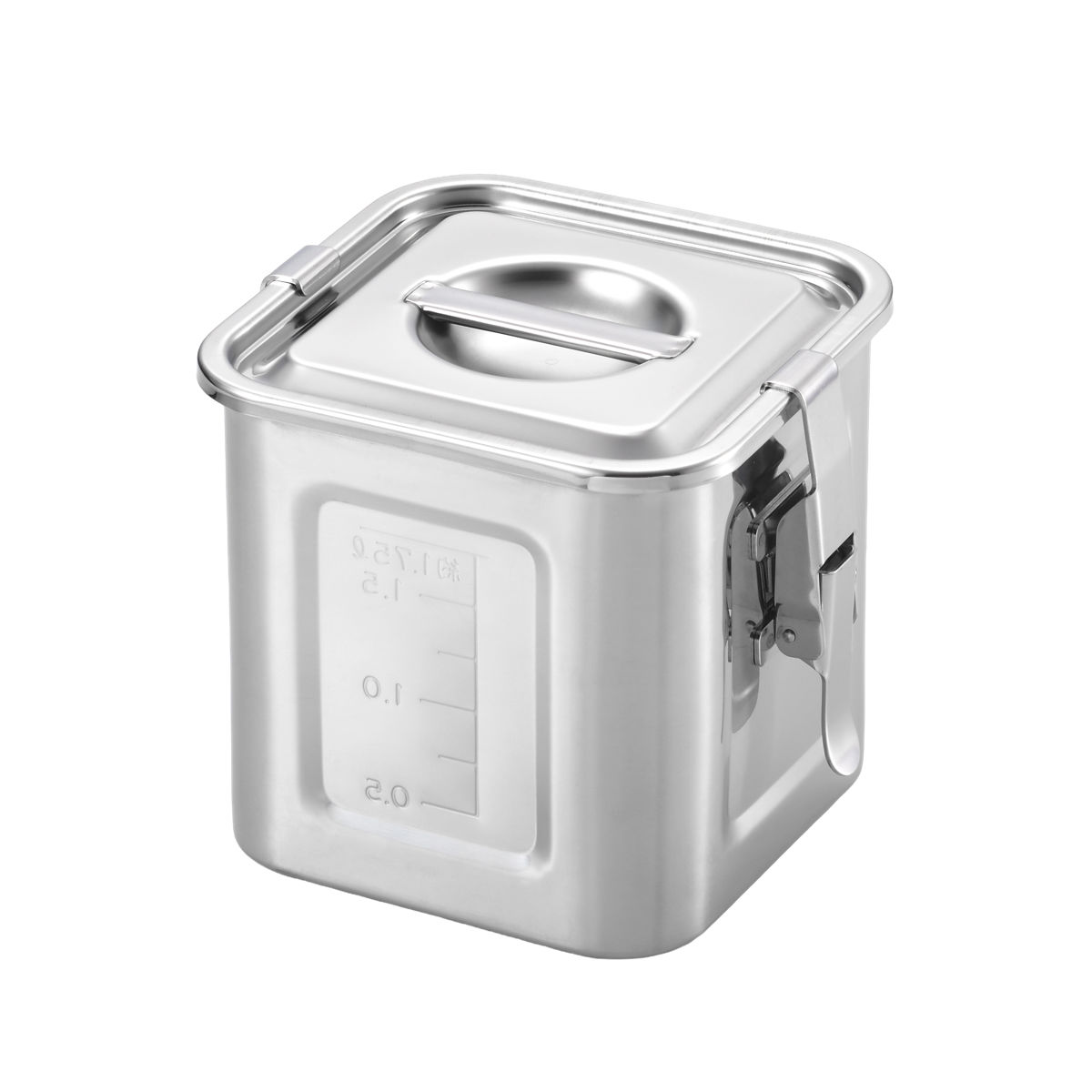 米びつ 2kg 角型 キッチンポット パッキン フック付 13.5cm ステンレス製 ( 米櫃 ライス缶 保存容器 ステンレス 日本製 ライスストッカー 冷蔵庫 お米 タレ 調味料 だし 保存 収納 目盛り シンク下 少量 ロック おしゃれ 2.3L )