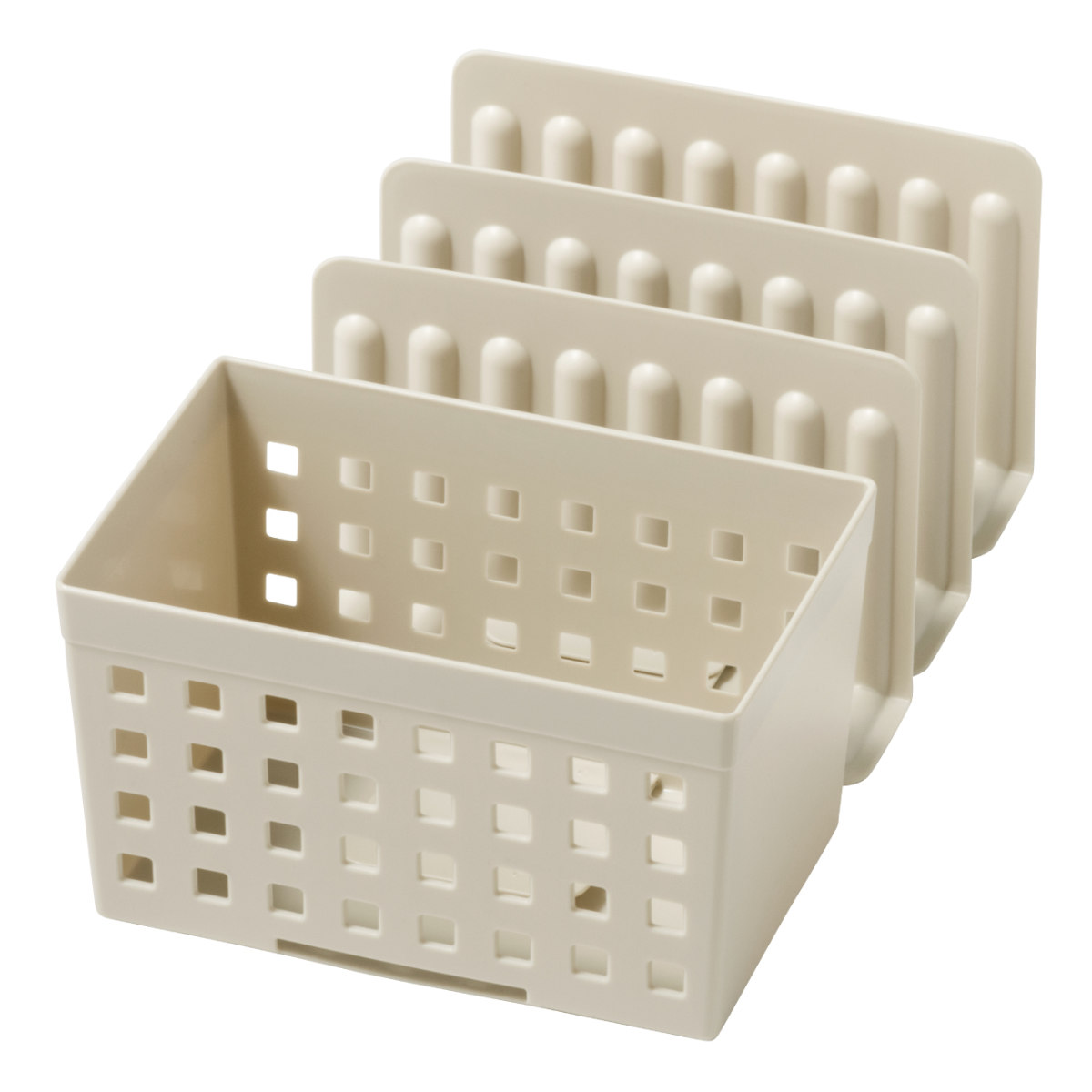 キッチン収納 冷凍庫スタンド ボックス&仕切り3枚 ( 冷蔵庫収納 冷凍庫収納 整理ボックス 整理用品 お片付け キッチン 収納 冷蔵庫 冷凍庫 キッチン用品 キッチン雑貨 収納上手 仕切り板 小物収納 スライド 伸縮 カゴ 庫内 3枚 ) 【ベージュ】 ベージュ