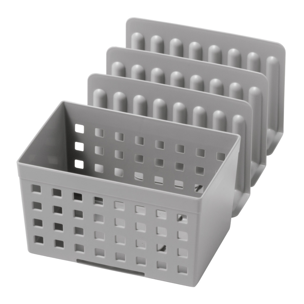 キッチン収納 冷凍庫スタンド ボックス&仕切り3枚 ( 冷蔵庫収納 冷凍庫収納 整理ボックス 整理用品 お片付け キッチン 収納 冷蔵庫 冷凍庫 キッチン用品 キッチン雑貨 収納上手 仕切り板 小物収納 スライド 伸縮 カゴ 庫内 3枚 ) 【グレー】 グレー