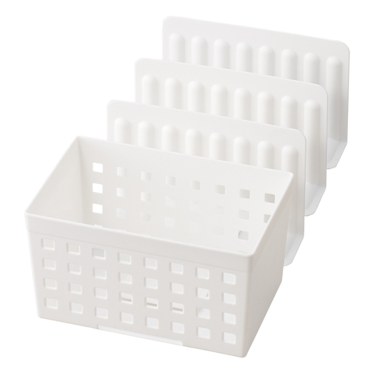 キッチン収納 冷凍庫スタンド ボックス&仕切り3枚 ( 冷蔵庫収納 冷凍庫収納 整理ボックス 整理用品 お片付け キッチン 収納 冷蔵庫 冷凍庫 キッチン用品 キッチン雑貨 収納上手 仕切り板 小物収納 スライド 伸縮 カゴ 庫内 3枚 ) 【ホワイト】 ホワイト