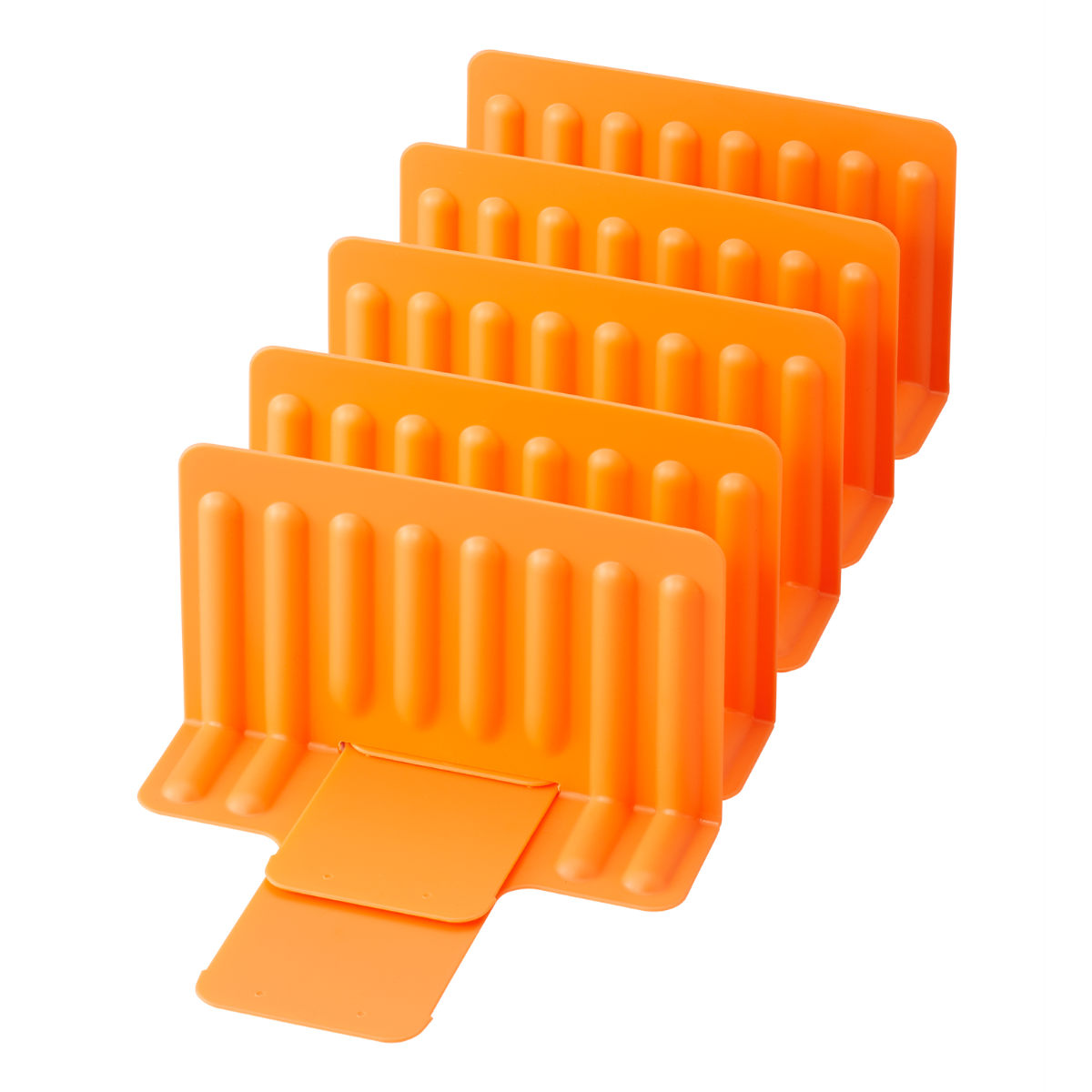 キッチン収納 冷凍庫スタンド 仕切り5枚組 ( 冷蔵庫収納 冷凍庫収納 整理ボックス 整理用品 お片付け キッチン 収納 冷蔵庫 冷凍庫 キッチン用品 キッチン雑貨 収納上手 仕切り板 小物収納 スライド 伸縮 庫内 立てて入れる 5枚 ) 【オレンジ】 オレンジ