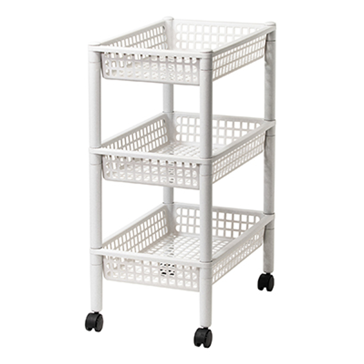 キッチンワゴン ステージワゴン 3段 メッシュカゴ ( キャスター付き スリム キッチンラック キッチンストッカー 収納ワゴン サイドワゴン マルチワゴン ストッカー すき間 隙間 メッシュ かご 収納 キッチン 洗面所 脱衣所 ) 【ストーングレー】 ストーングレー