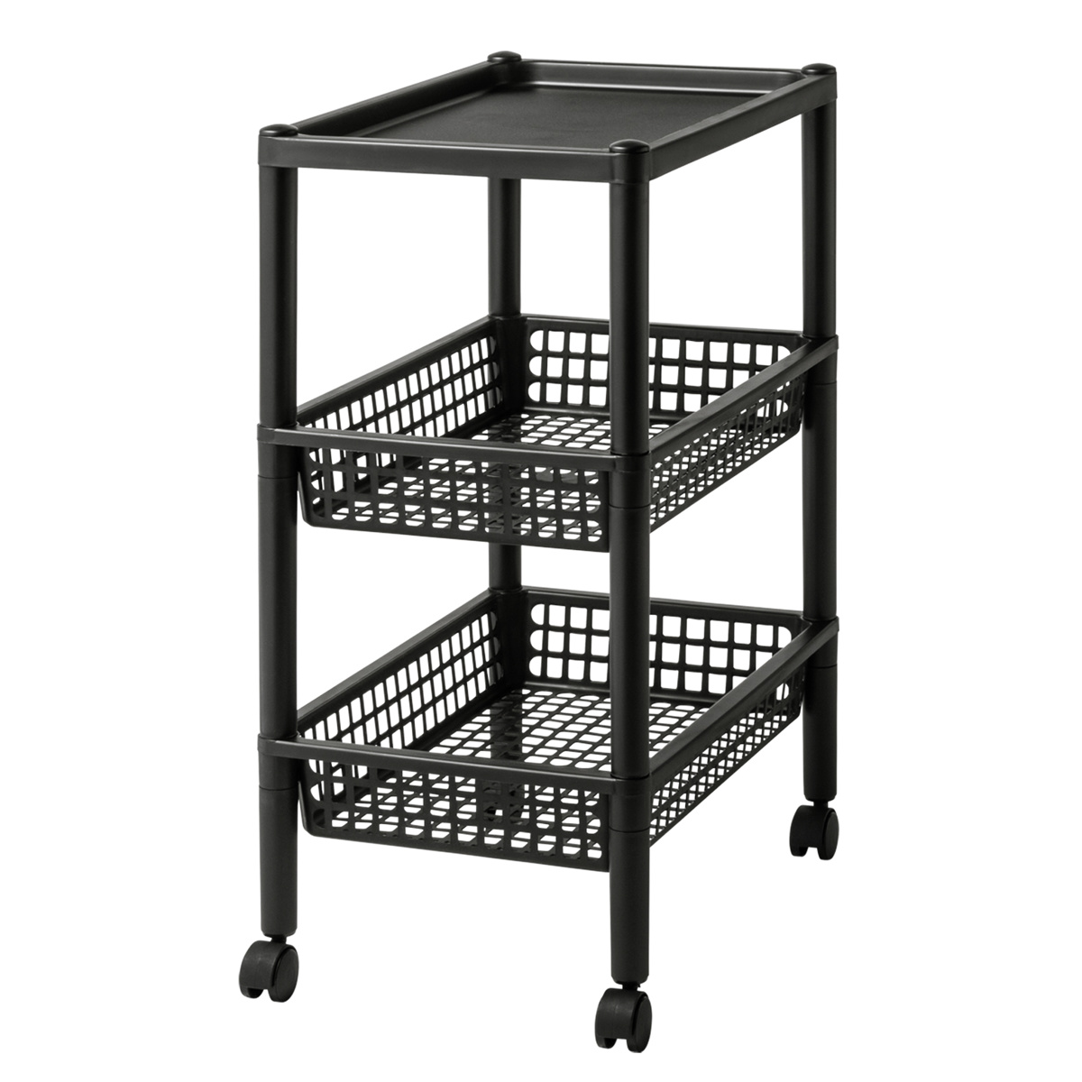 キッチンワゴン ステージワゴン 天板付き 3段 メッシュカゴ ライクイット ( キャスター付き スリム キッチンラック キッチンストッカー 収納ワゴン マルチワゴン ストッカー すき間 メッシュ かご キッチン 洗面所 like-it ) 【ブラック】 ブラック