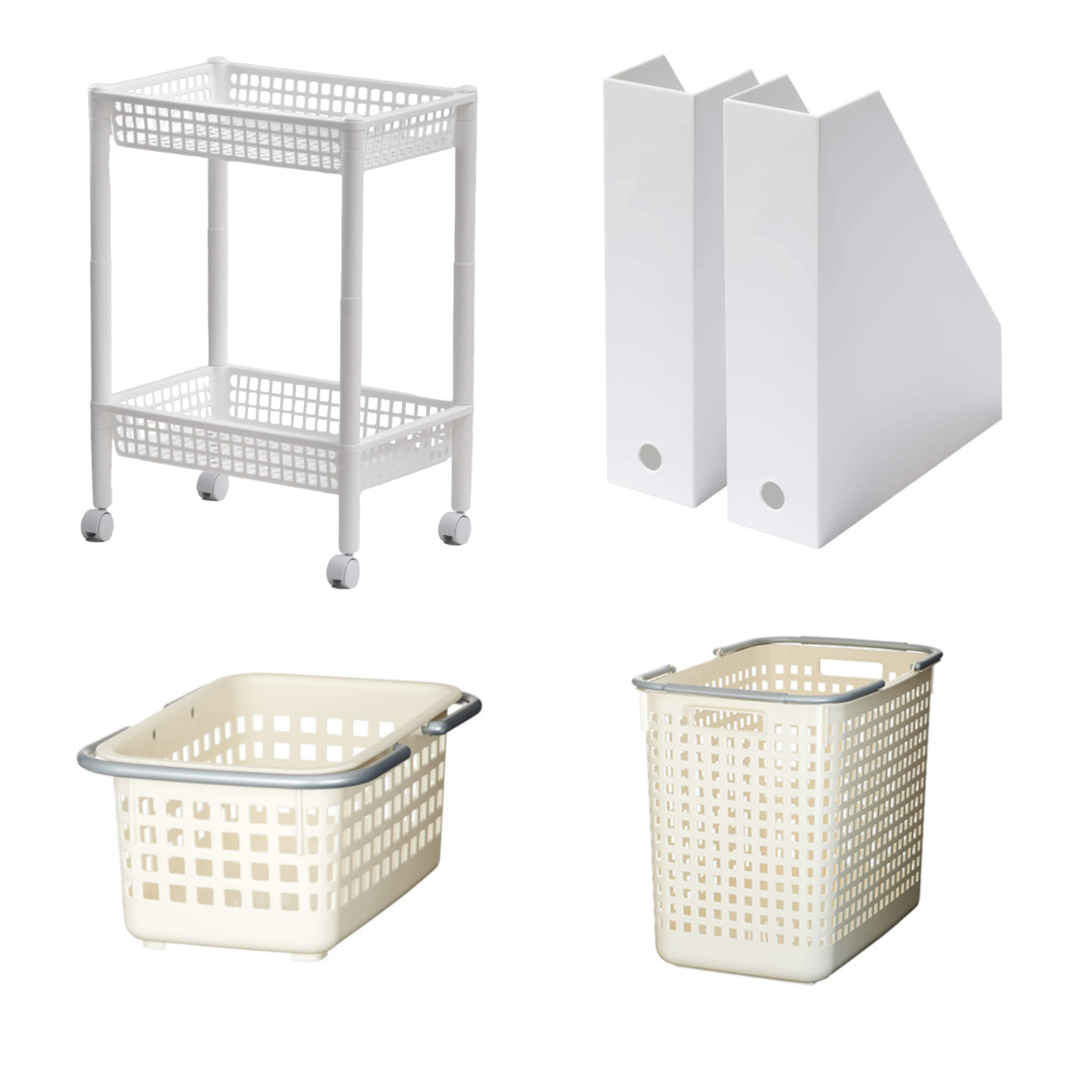 ランドリーワゴンセット バスケットタイプ SCB-5 ( ランドリーワゴン ランドリーバスケット ファイルケース 4点セット セット 洗濯かご 脱衣かご 洗濯グッズ ワゴン バスケット 収納 ランドリー 洗濯物入れ 洗面所 脱衣所 洗濯用品 ) 【オールホワイト】 オールホワイト