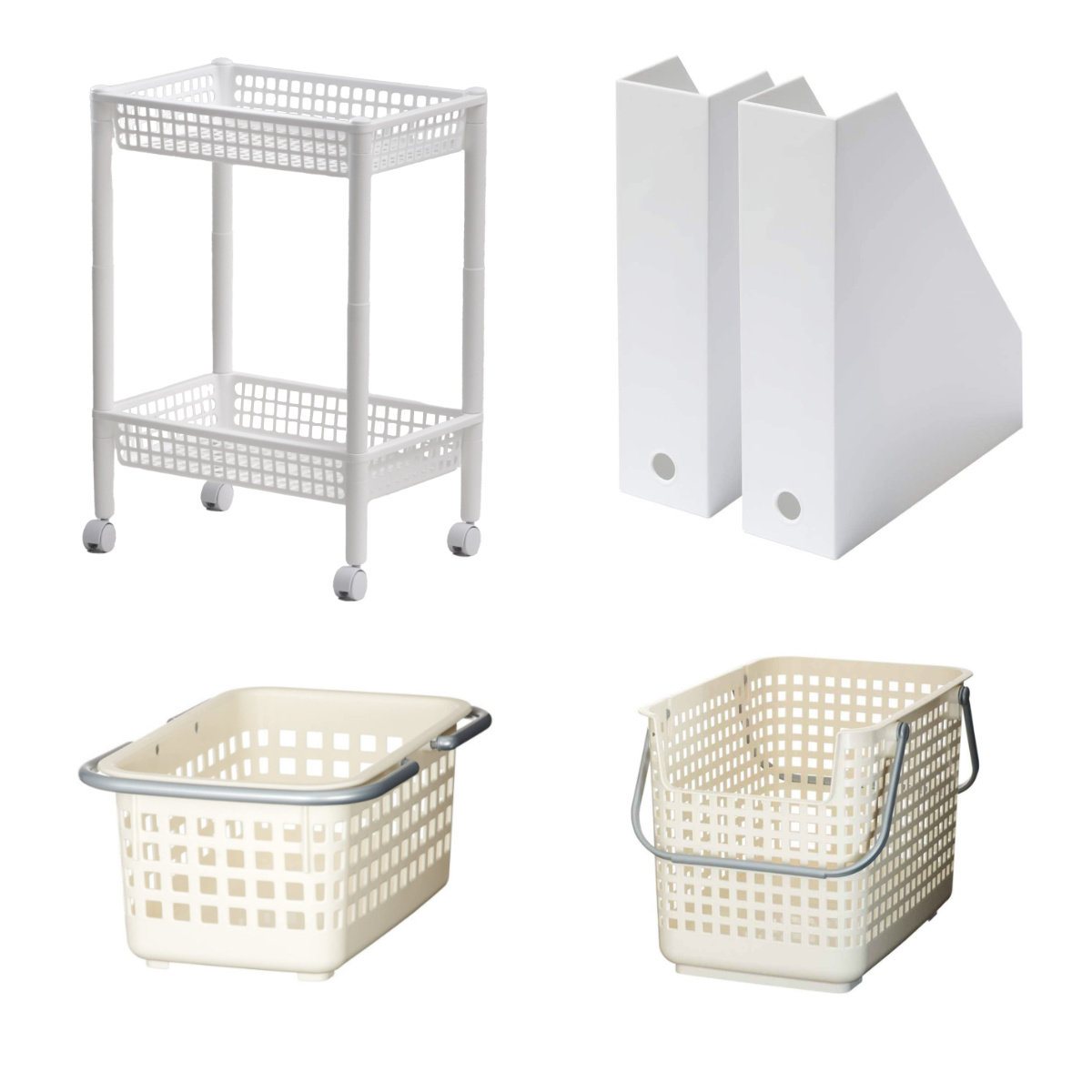 ランドリーワゴンセット バスケットタイプ SCB-6 ( ランドリーワゴン ランドリーバスケット ファイルケース 4点セット セット 洗濯かご 脱衣かご 洗濯グッズ ワゴン バスケット 収納 ランドリー 洗濯物入れ 洗面所 脱衣所 洗濯用品 ) 【オールホワイト】 オールホワイト
