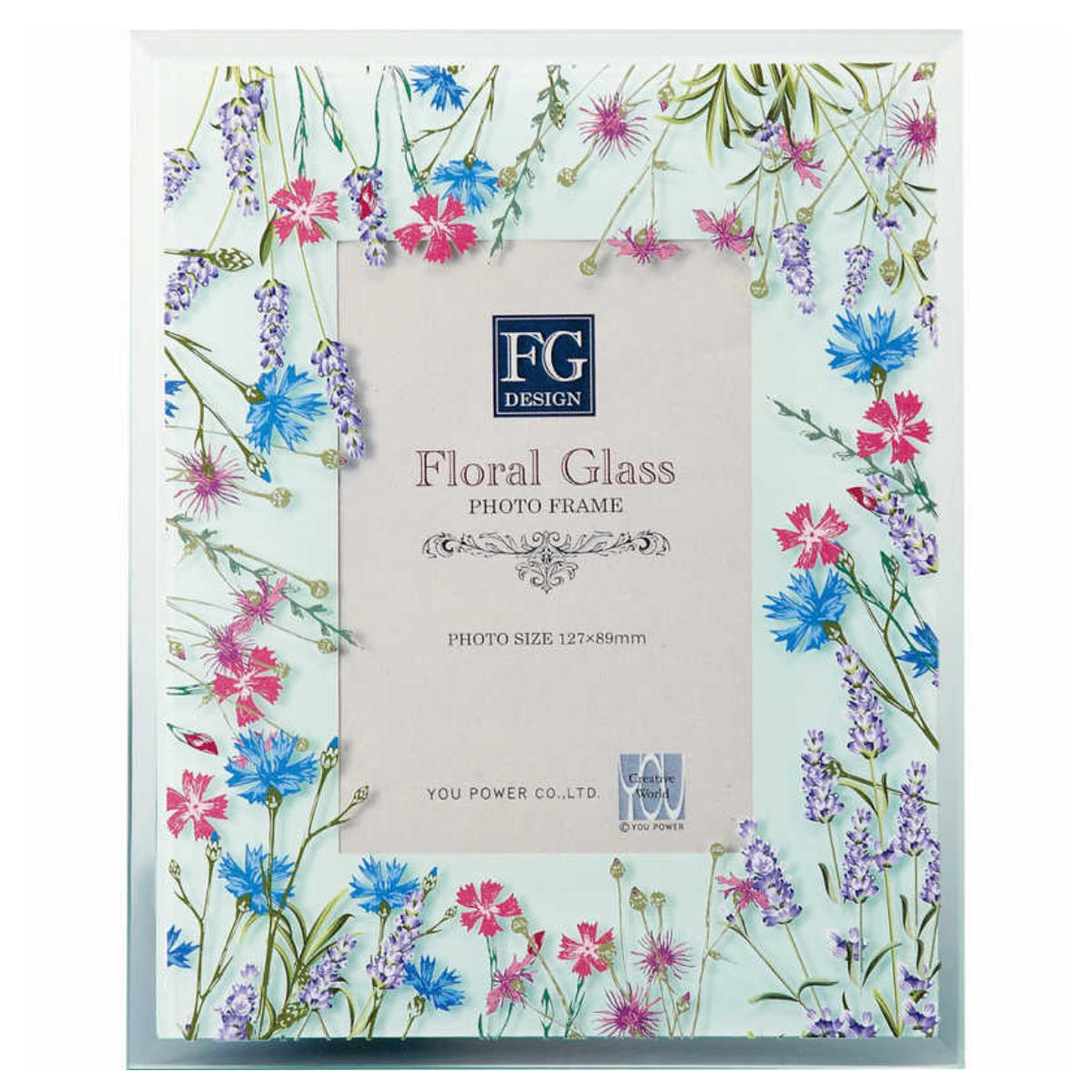 フォトフレーム FGデザイン L判 花 複数種 ガラス ( フォトスタンド 写真立て 写真たて 写真入れ フォト フレーム スタンド 縦横 水彩画 フラワー l判 写真フレーム アートフレーム 卓上 おしゃれ かわいい プレゼント お祝い ) 【フィールドフラワーブルー】 フィールドフラワーブルー