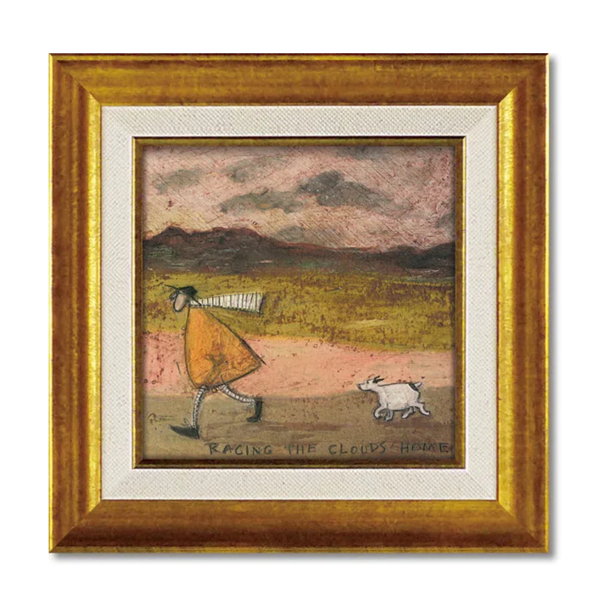 アートパネル サムトフト 23.5×23.5cm ゴールド ( 絵画 絵 アート インテリア 額 額入り 壁掛け 犬 動物 虹 ポスター アートフレーム アートポスター ウォールアート パネル 額付き 額縁 正方形 スクエア 壁飾り リビング ) 【雲と家まで競争だ】 雲と家まで競争だ